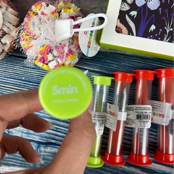 Teacher’s bundle of erasers, pencils, thank you cards, and sand timers - Picture 3 of 8